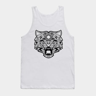 Tiger Fierce Scary Fangs Mandala Black and White Brave Warrior Tank Top